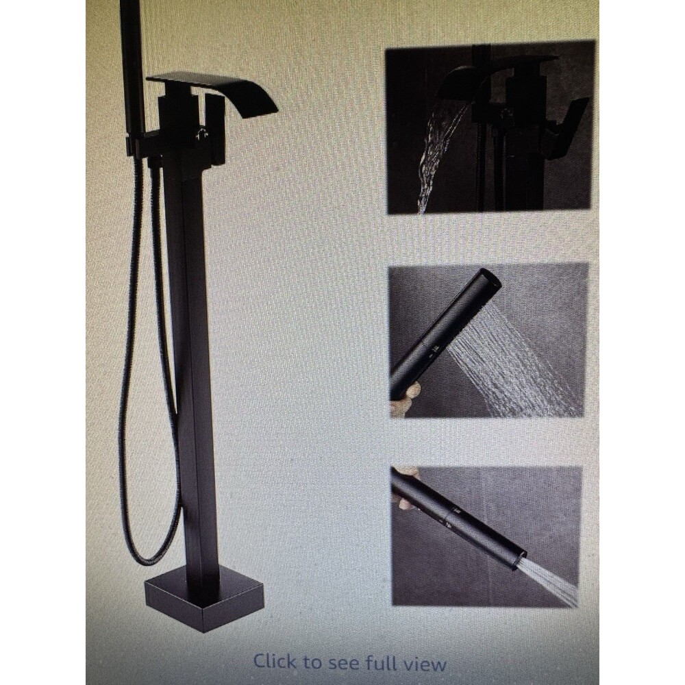 Matte Black Freestanding Tub Filler with Handheld Sprayer and Waterfall Flow